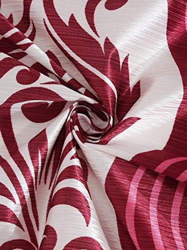 Image of Cortina 2 Piece Leaf Design Panel Eyelet Polyester Window Curtains - 5 Feet, Maroon