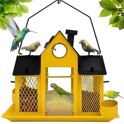 Solar Bird Feeders House for Outside Hanging, Metal Wild Bird Feeder for Outdoors Large Capacity Cardinal Birdfeeder Birdhouses Metal Bird Feeding Station Yellow by YADOOLIFE - Image 8
