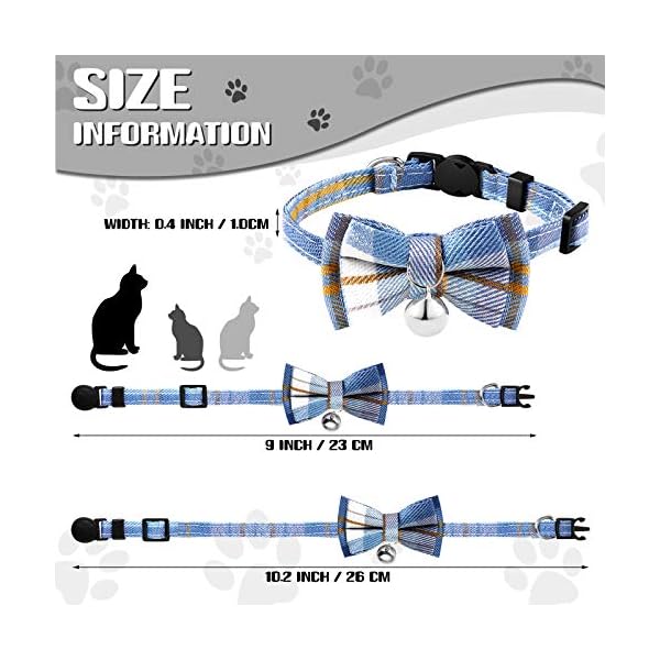 Weewooday 10 pieces breakaway cat collar with bow tie and bell, kitten collar for cat, adjustable cute plaid kitty safety collars for graduation wedding birthday pet party - image 7