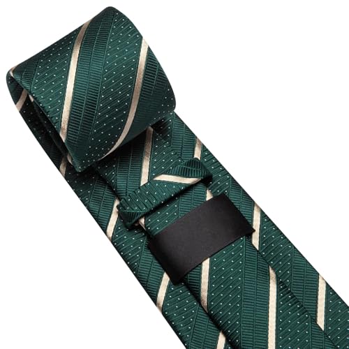 Image of Dubulle Mens Paisley Floral Silk Tie for Men Striped Necktie and Pocket Square Cufflinks Set Wedding Business