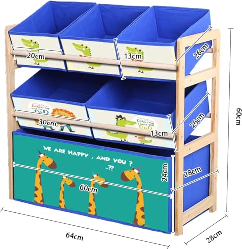 خزانة ألعاب 3 أدوار لغرفة الأطفال أساسيات غرفة الألعاب من سكاي تاتش مع 6 سلال تخزين قابلة للفصل سعة كبيرة اللعب والحضانة وغرف والأولاد والبنات بتصميم زرافة وأبعاد 64×28×60 سم خشب بيج