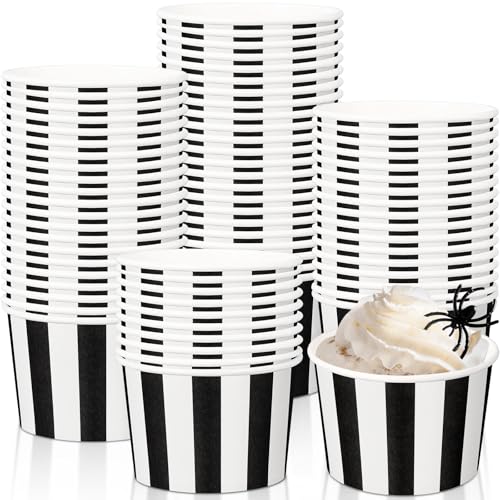 Image of Zopeal 50 Count Black and White Striped Ice Cream Cups Paper Dessert Bowls | 9 oz Disposable Ice Cream Bowls, Birthday Halloween Party Supplies, Snack Cups Sundae Picnic Yogurt Bowls for Food