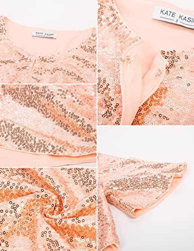 Kate Kasin Women's Sequin Jackets Short Flared Sleeve Sparkly Shrug Open Front Glitter Cropped Bolero Cardigans Rose Gold S #TOP4