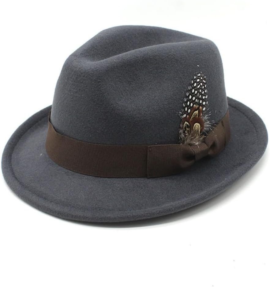 Classic Western Felt Cowboy Hat, Navy Blue with Gray Band, Feather Detail