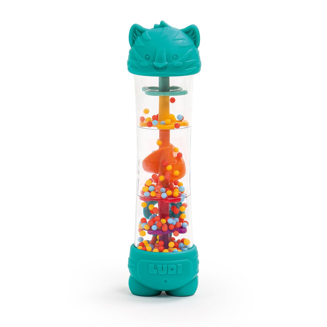 LUDI – Bastone Antipioggia per Bambini – Giocattolo sensoriale sonoro e visivo – Sfere Colorate – Effetto Pioggia lenitivo – Area Strutturata dentizione – a Partire dai 6 Mesi – 20 cm