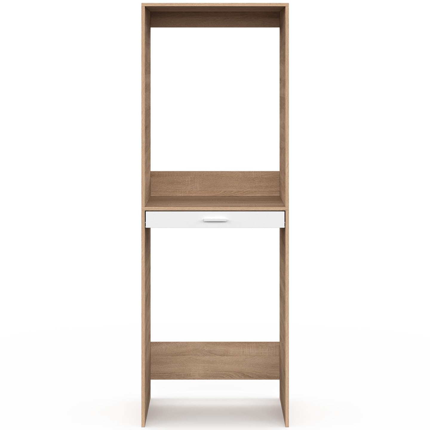 IDMarket - Meuble de buanderie pour Machine à Laver et sèche-Linge Wallis Plateau Coulissant pour Panier à Linge Bois et Blanc