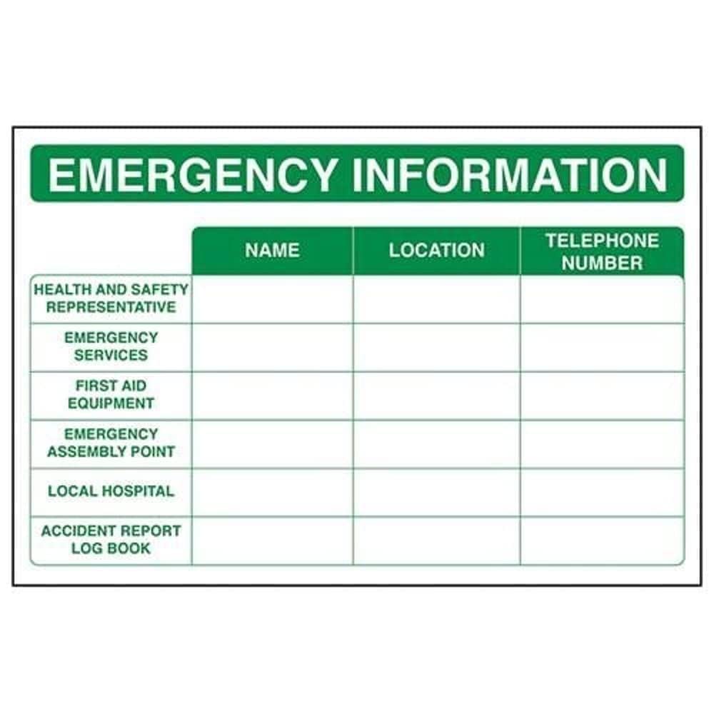 V Safety Emergency Information Sign - 300mm x 200mm - Self Adhesive Vinyl