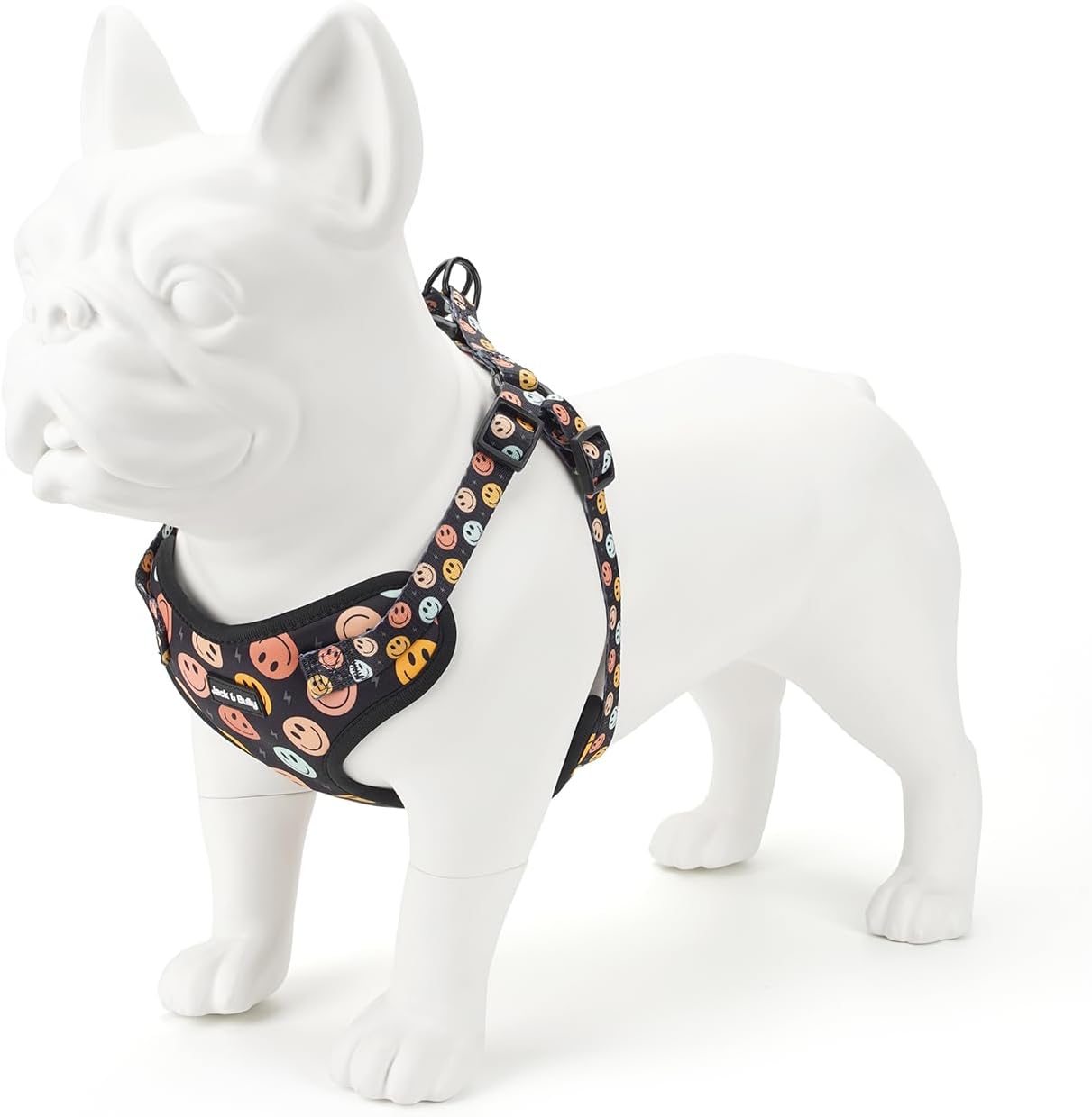 Jack & Bully Dog Harness, No Pull Vest Step-in Adjustable Neoprene Soft with Breathable Mesh, All Weather, French Bulldog, Smiley Face (Large)