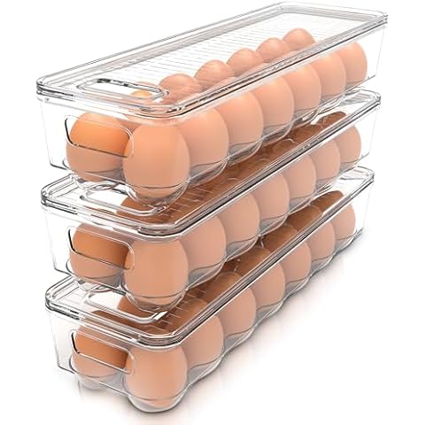 Utopia Home Egg Container With Lid and Handle for Refrigerator - Pack of 3 - Clear Stackable Egg Holder for Kitchen Storage and organization Cover