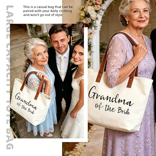 Skdgih Wedding Family Tote Bag with Zipper, Bridal Shower Wedding Party Gifts for Bride Groom Family Members (Grandma of the Bride) — view 6