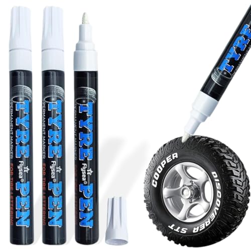 YAYNO 3 Piezas Marcador para Neumáticos Blanco Rotulador Impermeable para Neumáticos de Coche Rotulador Blanco Ruedas Rotuladores de Pintura para Neumáticos de Coche para Piedra, Neumáticos, Tela