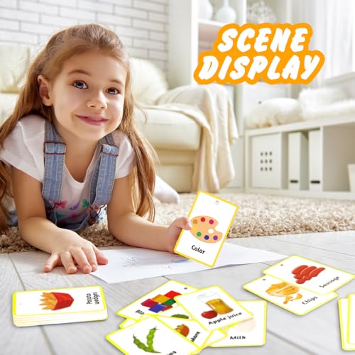 Equsion 81 Pcs Autism Communication Cards Nonverbal Communication Board Autism Flashcards with Retractable Plastic Spring Cord Keychain Special Needs Speech Delay Materials(Yellow) - Image 3