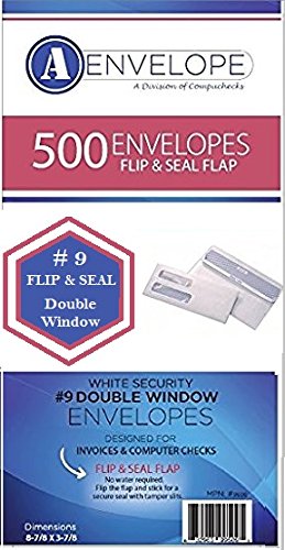 Compuchecks #9 Double Window Self Seal/Flip/Stick White Security Envelopes, 8″ 7/8 X 3″ 7/8, 500 Count