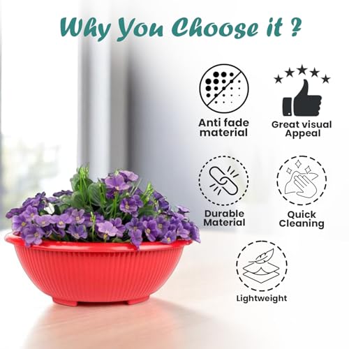 Image of Go Hooked Plastic Planter Pots Set of 2 | Multicolor Flower Pots Perfect for Home, Office & Garden Decor | Bonsai Round Pot 13.7 Inch for Indoor & Outdoor Plants | Durable, Lightweight & Modern Design