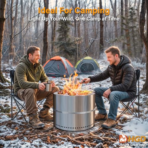 HGD 20 Inch Smokeless Firepit with Grill, Portable Wood Burning Fire Pit for Camping & Backyard, Stainless Steel Outdoor Fireplace with Travel Bag, Easy Setup & Compact Storage - Foldable Design by HGD - Image 6