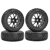 KINGCOO Lot de 4 pneus et roues de voiture RC   En caoutchouc   75 mm   Jantes en plastique   Hex de 12 mm   Pour 1/10 RC   Pièces de rechange 1/16 RC   Rallye   Pour HSP HPI Tamiya Kyosho   Noir