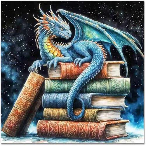 Image of Dragon Book Cross Stitch Kits for Adults - Embroidery Kits for Beginners Adults,11 CT Patterns Dimensions Counted Cross Stitch Kits for Adults Arts Craft 13.8x13.8 inch