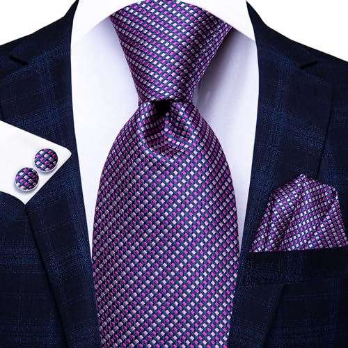 Image of Hi-Tie 3 Pcs Gift Box Mens Tie Set Necktie with Pocket Square Cufflinks Lapel Pin Silk Neck Tie Collection
