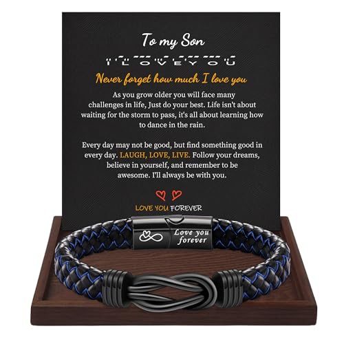I Love You Gifts for Him Leather Bracelet for Men Knot Infinity Bracelets Valentines Day Gift for Husband Boyfriend Dad Son Grandson Anniversary Birthday Jewelry Graduation Gifts for Him 2024