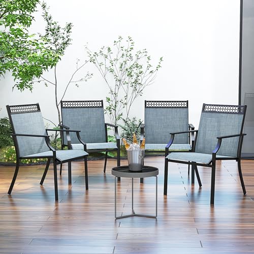 Image of Giantex Patio Chairs Set of 4, Outdoor Chairs with All Weather Fabric, High Backrest, Armrests, Heavy Duty Metal Armchair, Outside Dining Chairs for Porch Lawn Garden Yard Pool