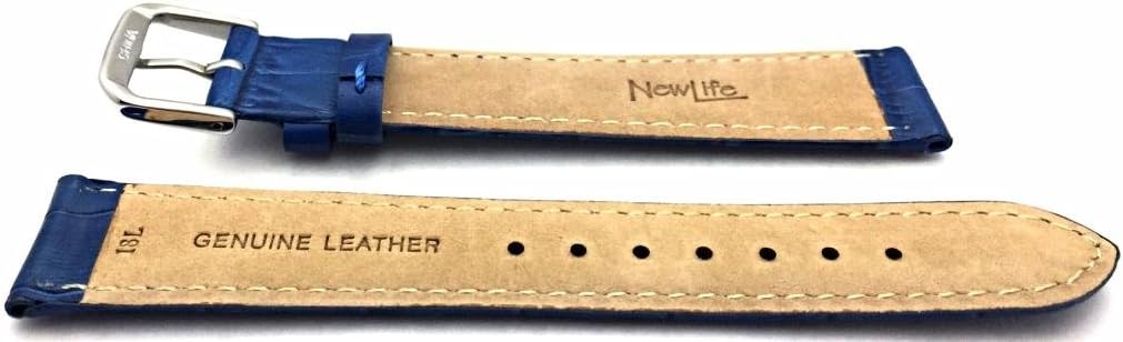 NewLife 18mm Long, Royal Blue Genuine Leather Watchband | Square Alligator Crocodile Grained, Lightly Padded Replacement Watchstrap that brings to Any Watch (Mens Long Length)
