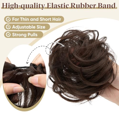 CJL HAIR 2PCs Small Cute Messy Bun Hair Piece for Thin Hair Women Mini Synthetic Curly Bun Scrunchies Updo Hairpieces Dark Chocolate by CJL HAIR - Image 4