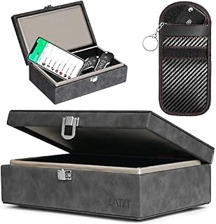 Faraday Box for Car Keys, Extra Large Car Key Signal Blocker Box with pouch RFID Key Box Car Key Safe Box, Anti Theft Keyless Car Key Signal Blocker Box-Grey