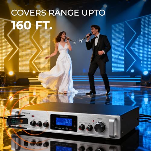 Image of FLYBALL Single UHF Wireless Microphone with Double Antenna Receiver | Handheld Dynamic Mic for Karaoke, DJ, Stage, Church, PA System | Up to 160ft Range, Clear Voice, Plug & Play (SLM 502 HT)