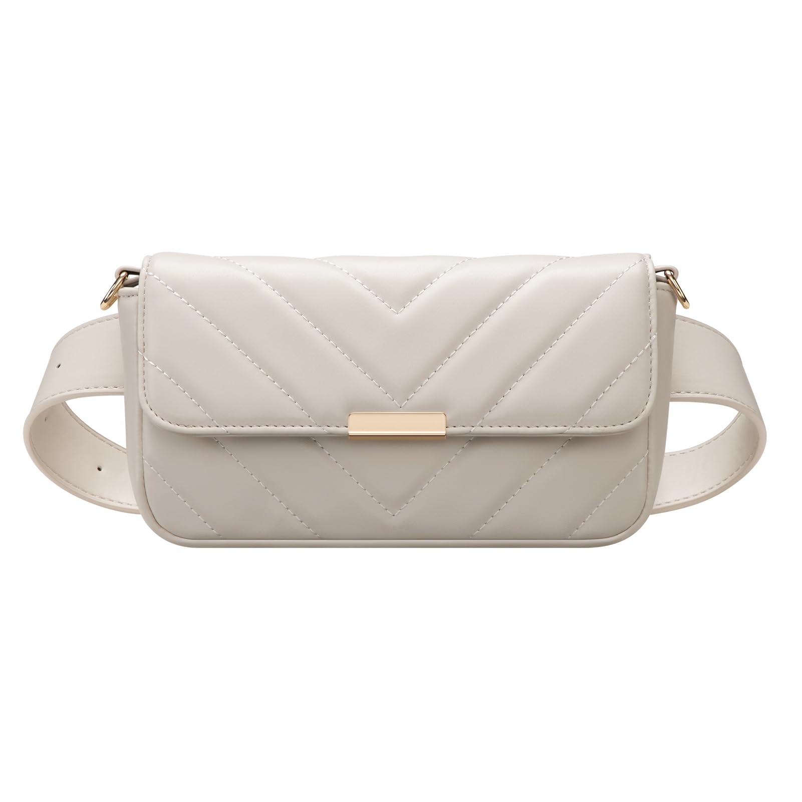 Vulkitty Leather Belt Bag for Women, Mini Fanny Packs Quilted Crossbody Bag Waist Pack White