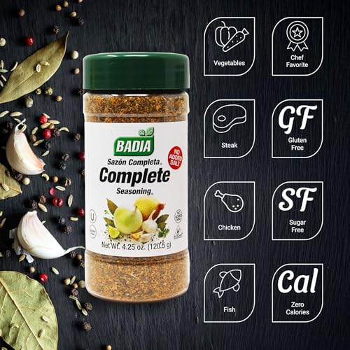 Image of Badia Complete Seasoning Salt-Free, 4.25 oz - All-Purpose Spice Blend of Garlic, Onion, Pepper, Herbs & Spices - Savory Signature Blend (with No Salt)