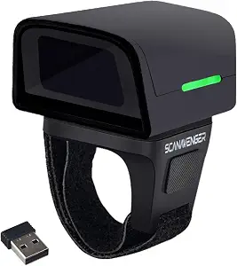 ScanAvenger 1D 2D QR Ring Barcode Scanner – Wearable Mini Bluetooth Wireless Finger Reader, USB & 2.4GHz, Compatible with iOS, Android, Windows