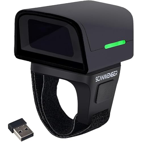 ScanAvenger 1D 2D QR Ring Bluetooth Barcode Scanner – Wearable Mini Wireless Finger Reader, USB & 2.4GHz, Compatible with iOS, Android, Windows, for Warehouse, Store & Inventory Use