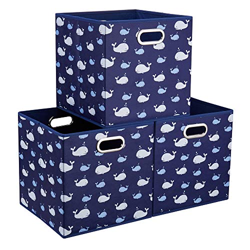 3 bacs rangement bleu marine 10.5x10.5x11 po repliables baleine côtière