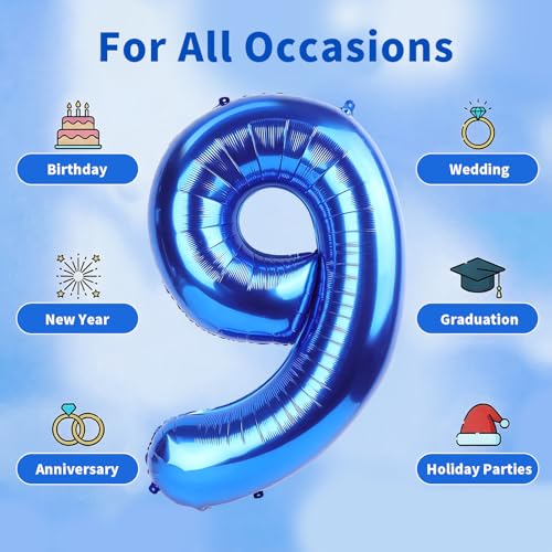 Image of Number Balloons Navy Blue Balloons - Giant Number 10 Balloon, 10 20 30 40 50 Numbers Balloon Birthday Decorations, Blue Party Supplies for Boy Men