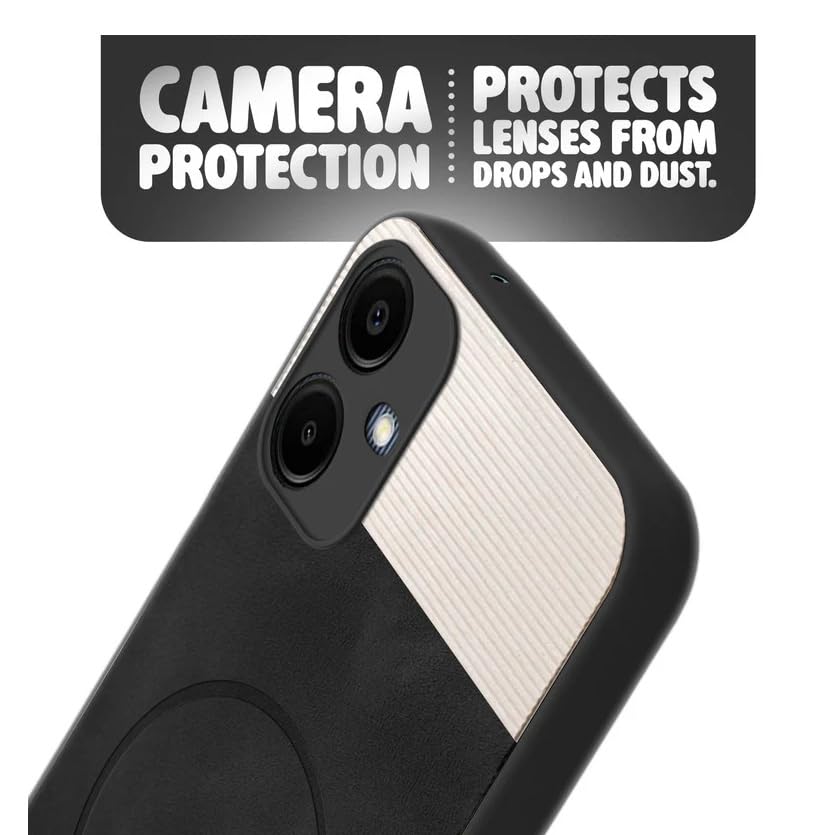 Image of Bintage CASE Dual-Leather Mac Safe Design Phone Case| Soft Touch Finish | Full Camera Protectection Back Cover Compatible for Samsung F04 / A04e 4G / M04 - White & Black
