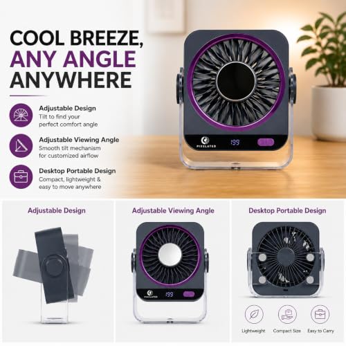 Image of Pixelated Rechargeable Fan for Home, 5 Speed Levels, 3600mAh Battery