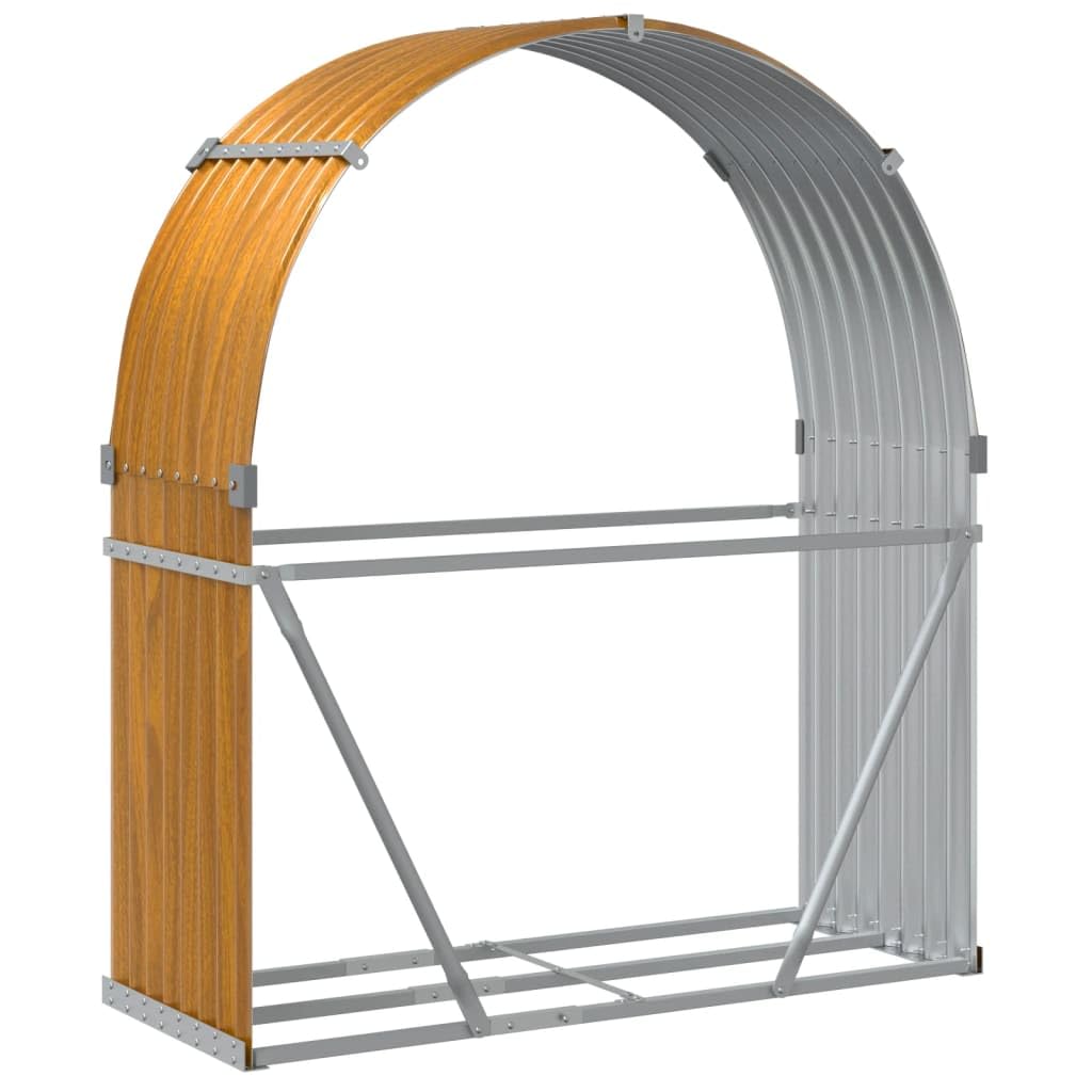 Mangloder Kaminholzunterstand in Holzoptik aus verzinktem Stahl 120 x 45 x 140 cm, Brennholz Regal für Outdoor und Indoor, mit 2 Haken, Lagerung für Kamin und Ofen
