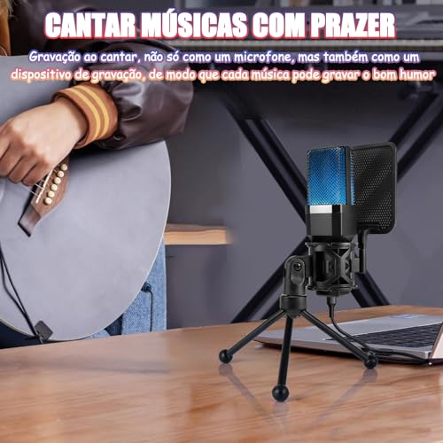 Microfone USB, Microfone RGB, Microfone Com Mudo Rápido, Suporte de Tripé, Pop Filter, Suporte de Ch