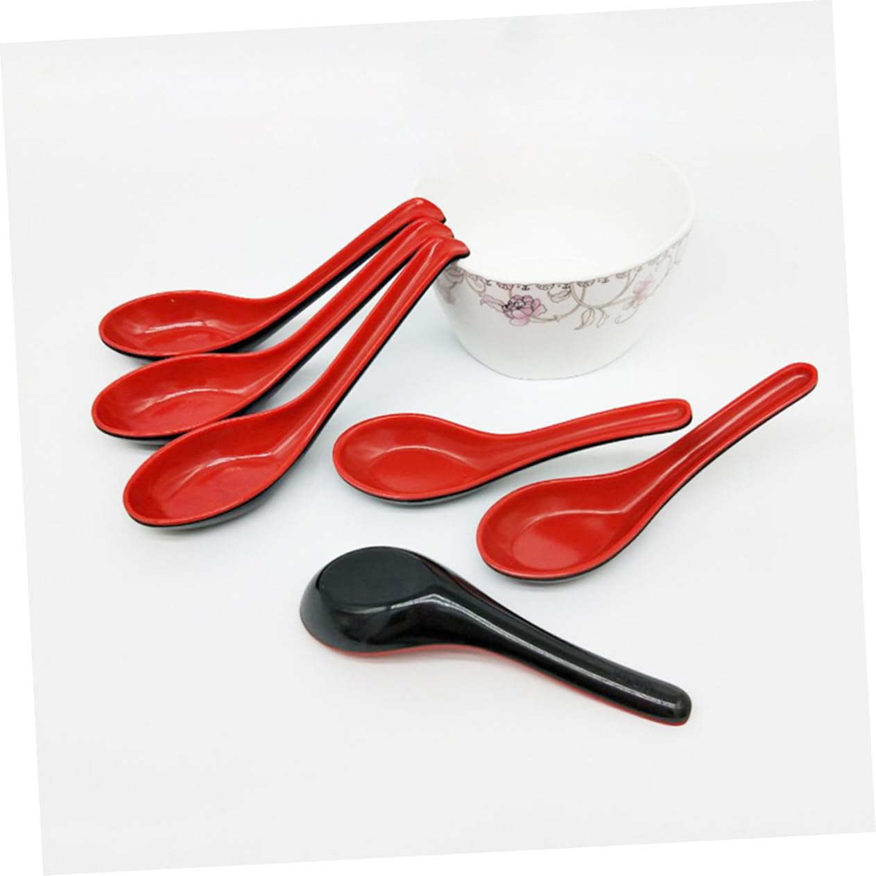 Garneck 10pcs Melamine Spoons Melamine Tableware Ramen Soup Spoons Imitation Porcelain Spoons Tableware for Restaurant Melamine Kitchen Spoons Tasting Spoons Asian Soup Spoons Red Mug