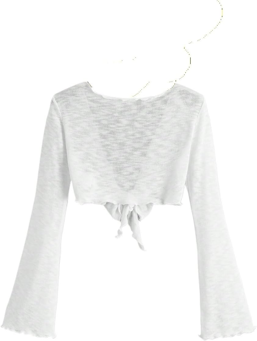 Womens Sleeve Lettuce Trim Tie Front Kimono Summer cover ups for swimwear