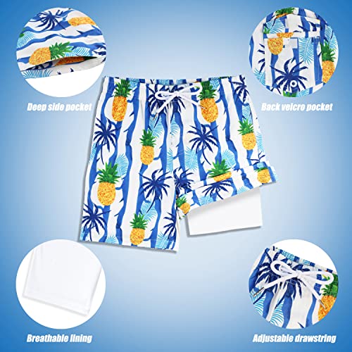 Image of Boys Swim Trunks with Boxer Brief Liner Compression Anti Chafe Swimming Shorts Stretchy UPF Quick Dry Swimsuit