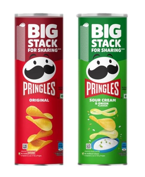 Combo Pack | Potato Chips | Classic Salted Potato Chips & Sour Cream & Onion Flavored Potato chips | Crispy Snack | Crunchy Snack for Movie Nights & Sports Binging | On-the-Go Can | 2 x 141g