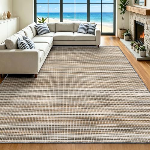 Alfombra interior antimanchas de pelo corto pequeña moderna marrón 3
