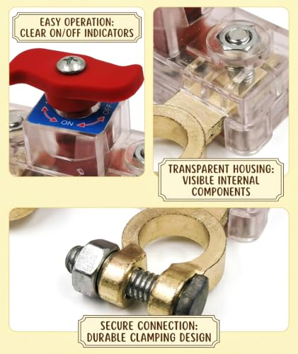 Image of 1-Piece Battery Cut Off Switch, Transparent PC Shell Car Battery Disconnect Switch with Copper-Plated Contacts for Vehicle Maintenance