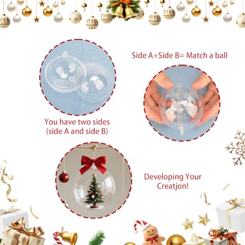 Weihnachtskugeln Kunststoff, 20 Stück Personalisierte Weihnachtskugeln, weihnachtsbaumkugeln Transparent Kugeln Zum Befüllen, Christbaumkugel Glasklar mit Öse Zum Aufhängen, DIY Weihnachtsbaum (6cm)