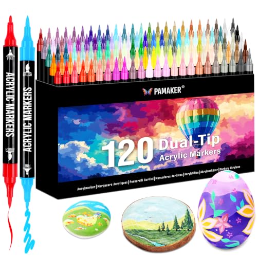 Acrylstifte Acryl Marker Set, 120 Farben Dual Tip mit dünner & dicker Spitz