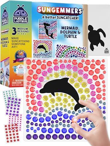 SUNGEMMERS Gem Window Art Suncatcher Kit for Kids 6-8 9 10 11 12 - Birthday Gifts for 7 Year Old Girl, Fun Diamond Art Mermaid Gifts for Girls - Arts & Crafts for Kids, Summer Crafts for Girls