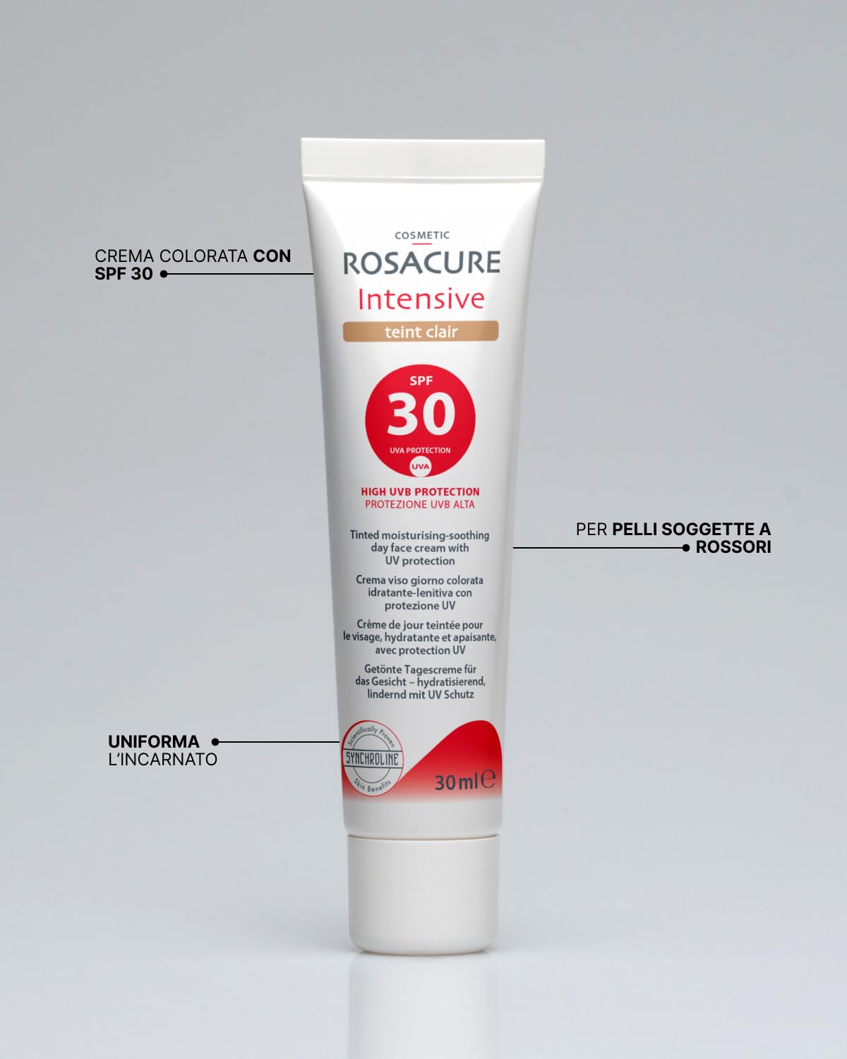 Synchroline - Rosacure Intensive Teint Spf 30 – Crema Viso Colorata Anti-Rossori Effetto Lenitivo 30 Ml, Made In Italy