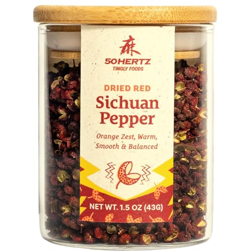 50Hertz Red Sichuan Peppers (Szechuan Peppercorn), Seed-Free & Single-Origin (43g) – Bold Citrus Aroma & Numbing Sensation – No Additives – Great for Mapo Tofu, Hotpot, Kung Pao Chicken, & More