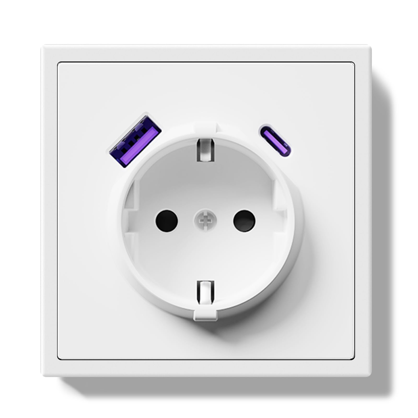 BSEED Schuko Steckdose Unterputz mit USB C 20W, Wandsteckdose 16Amp mit PC Rahmen, Einzelsteckdose mit Krallen, 1 Fach Weiß